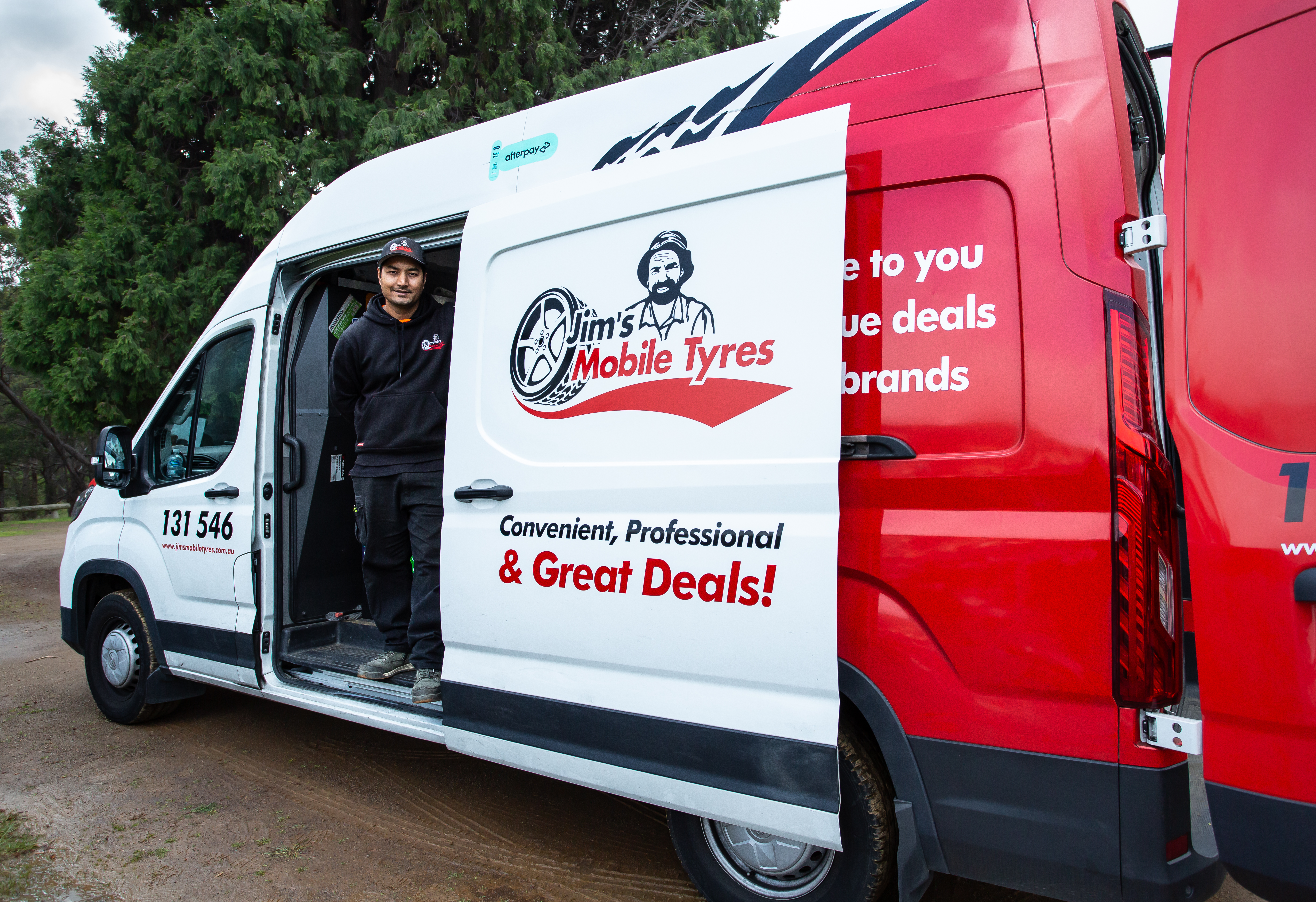 Binod Shrestha and his Jim's Mobile Tyres van