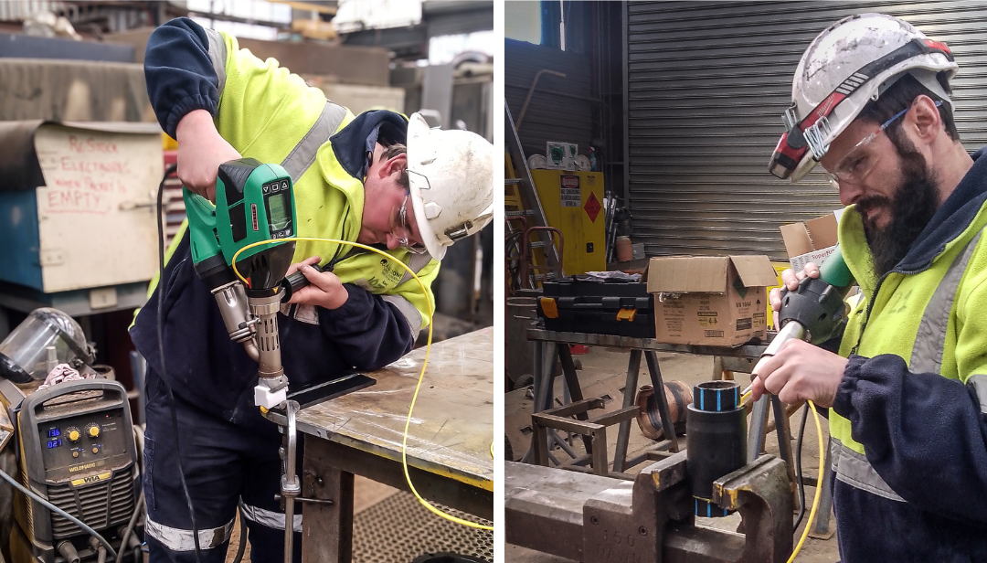 Bluestone workers completing nationally accredited Polywelding Skill Set at one of the mine’s West Coast workshops. 