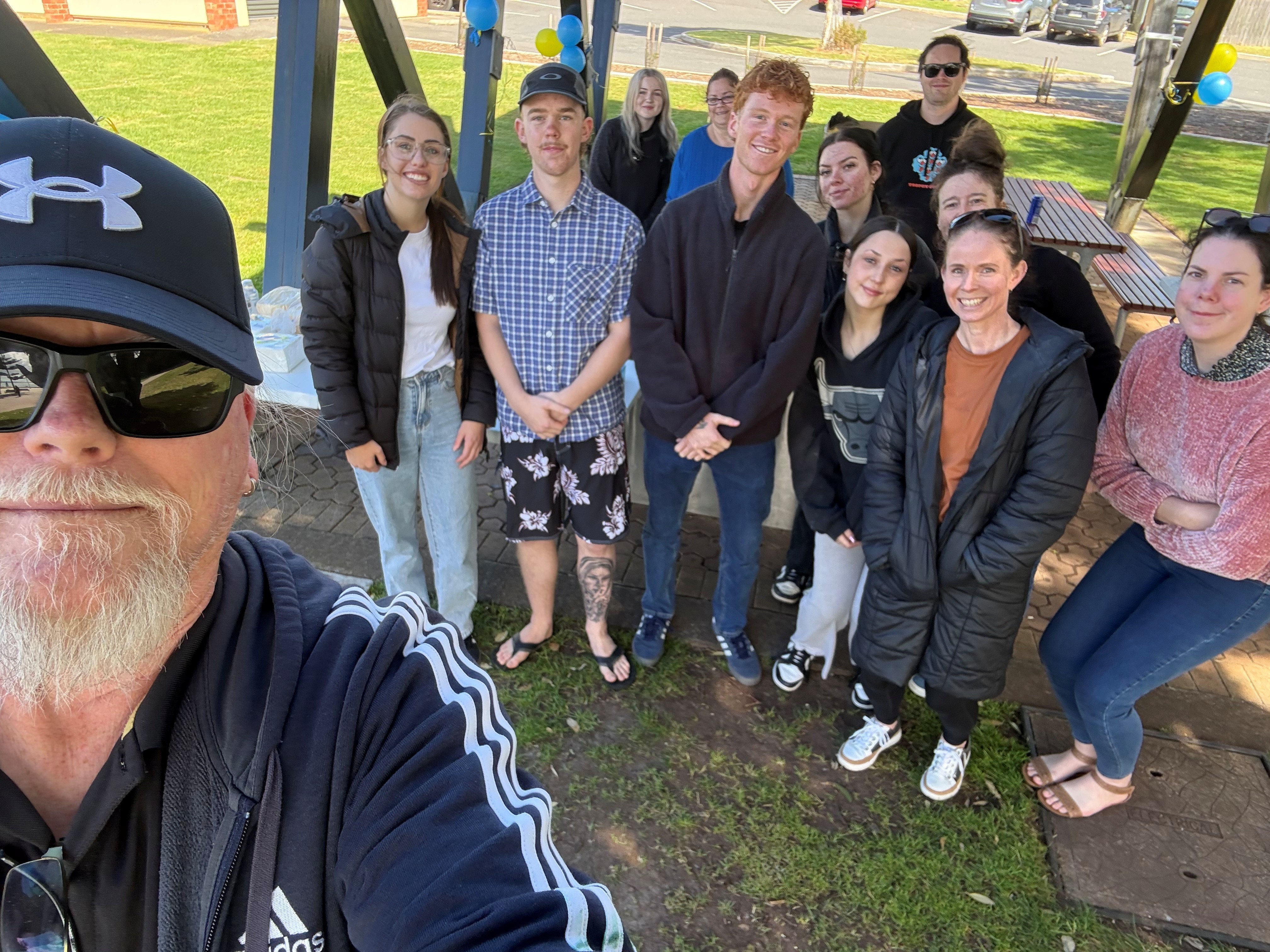 TasTAFE Community Services teacher Rod Williams and the Certificate IV Community Services learners at the Devonport Bluff community BBQ.